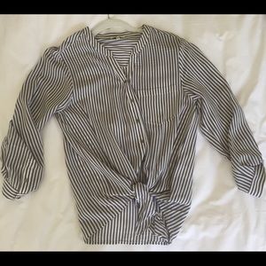 Joie Silk grey and white stripe tie front blouse